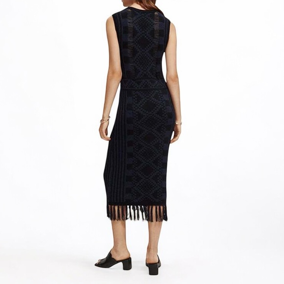 SCOTCH & SODA Black Knit Fringe Midi Hem Dress Size SMALL Sleeveless NWT $178 - Picture 3 of 12